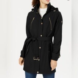 Michael Kors Waterproof Soft Shell Belted Rain Coat Gold Tone Petite Large